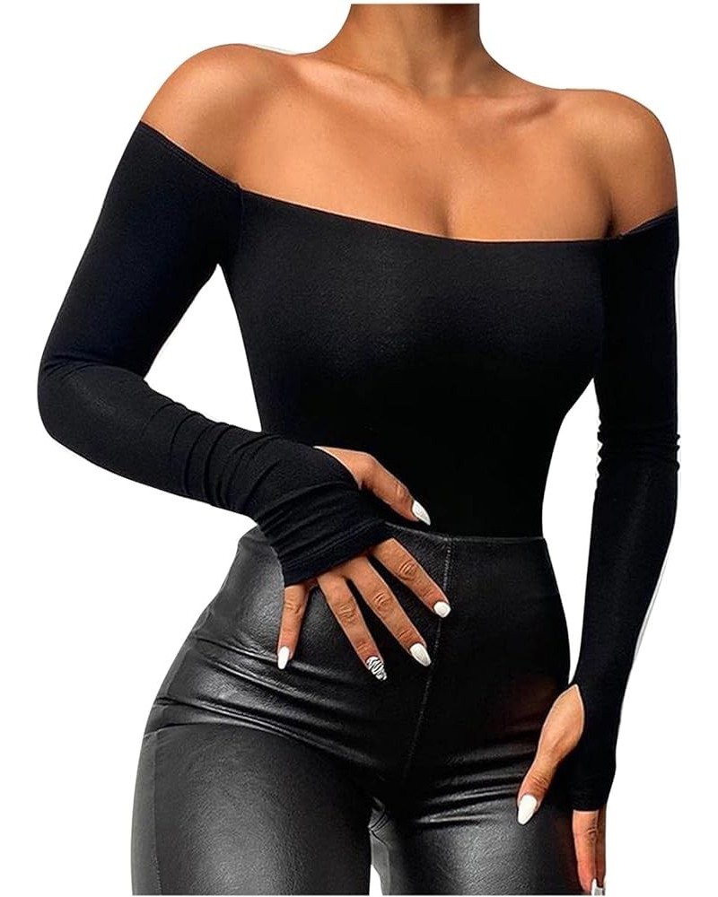 Going Out Tops Sexy Cut/Hollow One/Cold/Off Shoulder Long Sleeve Slim Fit Fashion Casual Shirts… C-black $10.02 Socks