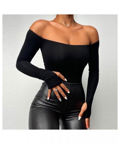 Going Out Tops Sexy Cut/Hollow One/Cold/Off Shoulder Long Sleeve Slim Fit Fashion Casual Shirts… C-black $10.02 Socks