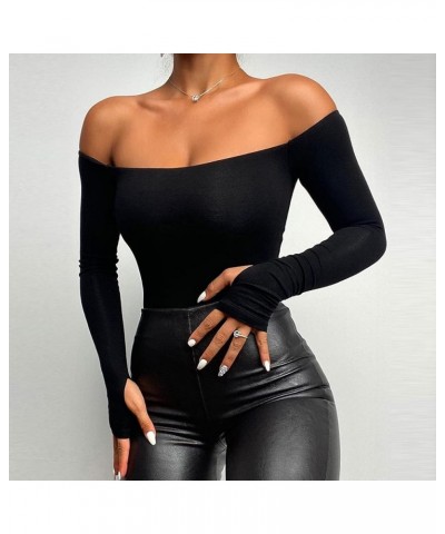 Going Out Tops Sexy Cut/Hollow One/Cold/Off Shoulder Long Sleeve Slim Fit Fashion Casual Shirts… C-black $10.02 Socks