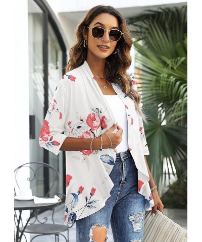 Cardigan for Women Plus Size Draped Ruffles 3/4 Sleeve Cardigan Open Front Swimsuit Cover Up Rose-white $15.92 Sweaters