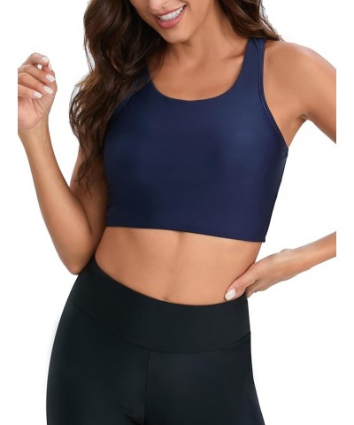 Women Racerback Bikini Tops Bathing Suit Tops Sports Crop Top Swimsuits Black Modest Padded Top Only Navy $12.47 Swimsuits