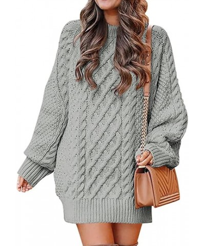 Women 2023 Fall Crewneck Long Sleeve Oversized Cable Knit Pullover Short Sweater Dress Grey $14.99 Sweaters