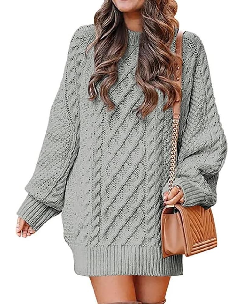 Women 2023 Fall Crewneck Long Sleeve Oversized Cable Knit Pullover Short Sweater Dress Grey $14.99 Sweaters