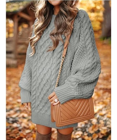 Women 2023 Fall Crewneck Long Sleeve Oversized Cable Knit Pullover Short Sweater Dress Grey $14.99 Sweaters