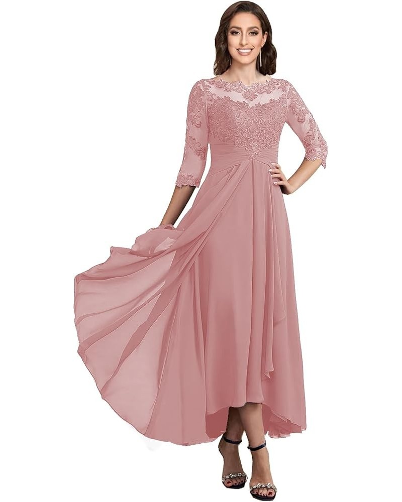 Women's Boat Neck Lace Mother of The Bride Dress with 3/4 Sleeves Chiffon Evening Dress WD106 Dusty Rose $38.30 Dresses