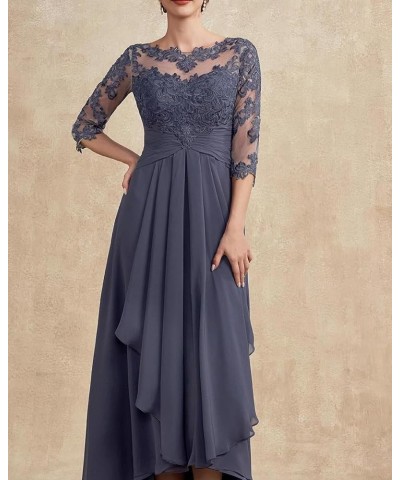 Women's Boat Neck Lace Mother of The Bride Dress with 3/4 Sleeves Chiffon Evening Dress WD106 Dusty Rose $38.30 Dresses