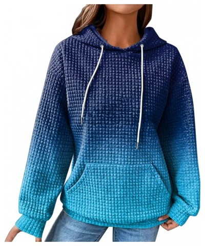 Women Waffle Cute Knit Hoodies Drawstring Pullover Sweatshirts Fashion Casual Sweaters Comfy Fall Clothes Outfits Blue-6 $9.0...