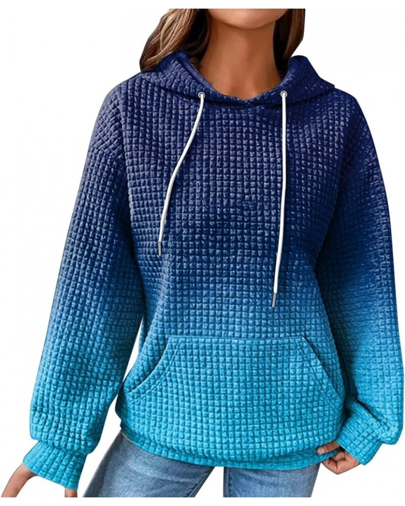 Women Waffle Cute Knit Hoodies Drawstring Pullover Sweatshirts Fashion Casual Sweaters Comfy Fall Clothes Outfits Blue-6 $9.0...