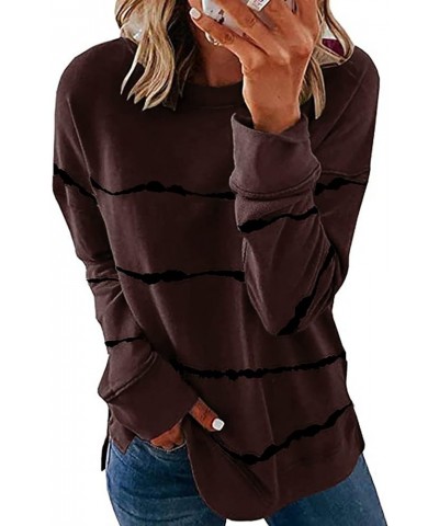 Fall Clothes For Women 2023 Casual Long Sleeve Crewneck Sweatshirt Striped Printed Loose Pullover Tops Shirts 01-coffee $8.82...