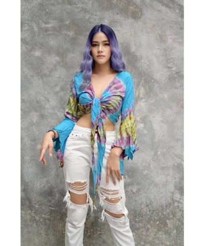 Women & Teen Bohemian Crop Top Ruffle Bell Sleeve Free Size 0-10 Tie Dye Tunic… Blue Ocean $20.77 Blouses