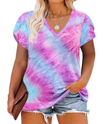 Plus Size Tops for Women Floral/Solid Color Short Sleeve V Neck with Ring Hole Summer Tshirt XL-5XL A501-tie Dye $16.19 T-Shirts