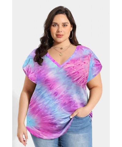 Plus Size Tops for Women Floral/Solid Color Short Sleeve V Neck with Ring Hole Summer Tshirt XL-5XL A501-tie Dye $16.19 T-Shirts