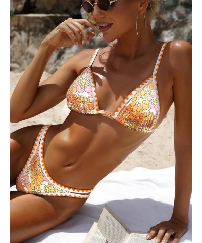 Bikini Sets for Women Two Piece Swimsuits Sexy Bathing Suits Push Up High Leg Bikinis Neon 2pcs Triangle Orange $20.79 Swimsuits