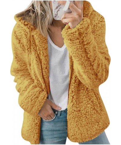 Winter Jackets For Women Women's Fashion Solid Color Jacket Long Sleeve Zipper Hooded Plush Coat Yellow $10.78 Jackets