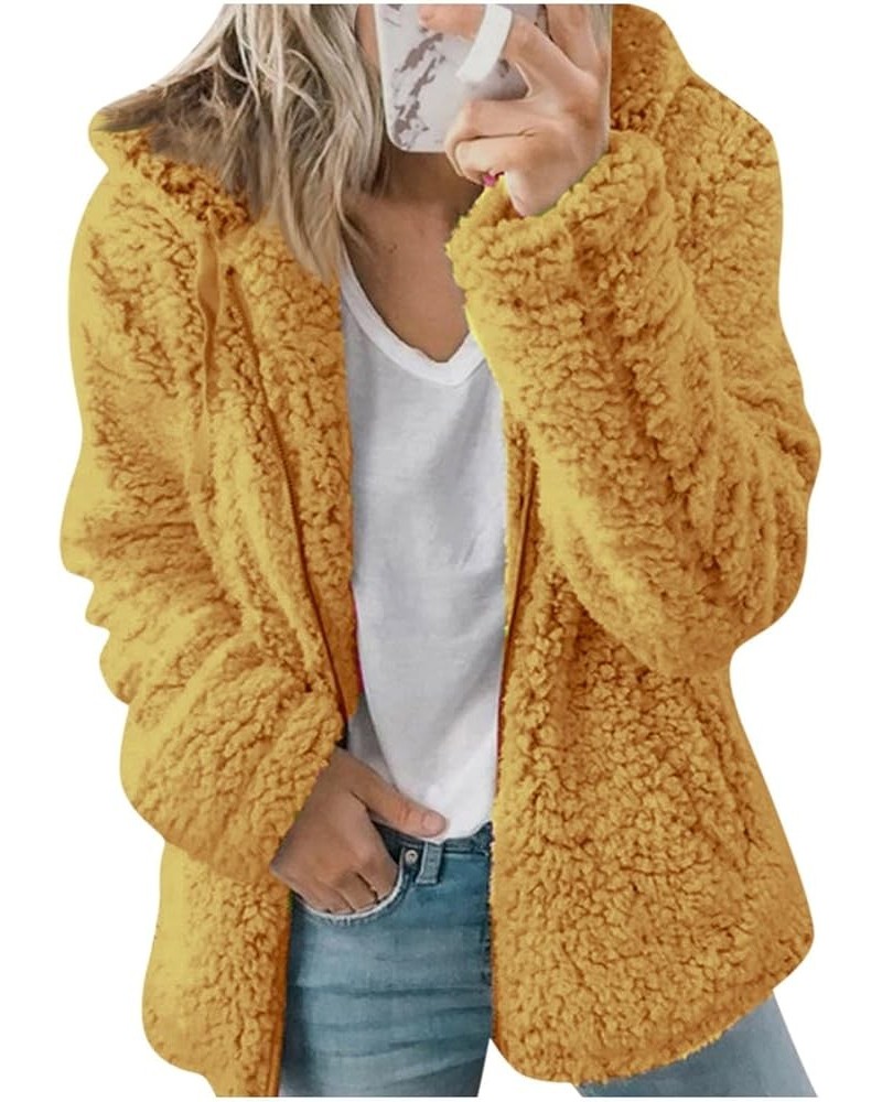 Winter Jackets For Women Women's Fashion Solid Color Jacket Long Sleeve Zipper Hooded Plush Coat Yellow $10.78 Jackets