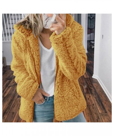 Winter Jackets For Women Women's Fashion Solid Color Jacket Long Sleeve Zipper Hooded Plush Coat Yellow $10.78 Jackets