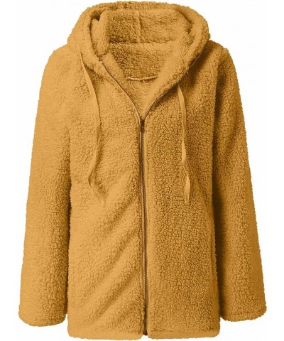 Winter Jackets For Women Women's Fashion Solid Color Jacket Long Sleeve Zipper Hooded Plush Coat Yellow $10.78 Jackets