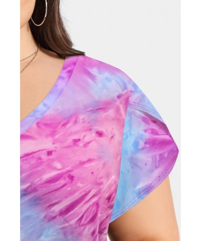 Plus Size Tops for Women Floral/Solid Color Short Sleeve V Neck with Ring Hole Summer Tshirt XL-5XL A501-tie Dye $16.19 T-Shirts