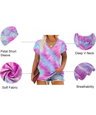 Plus Size Tops for Women Floral/Solid Color Short Sleeve V Neck with Ring Hole Summer Tshirt XL-5XL A501-tie Dye $16.19 T-Shirts