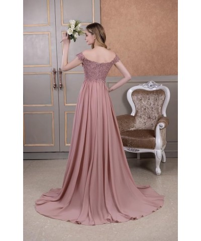 Women's Off Shoulder Bridesmaid Dresses Chiffon Lace A-Line Long Formal Evening Party Gowns with Slit LYQ08 Burgundy $31.95 D...