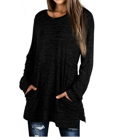 Womens Casual Sweatshirts Long Sleeve Shirts Oversized With Pocket Tunic Tops S-3XL 113-black $11.72 Tops