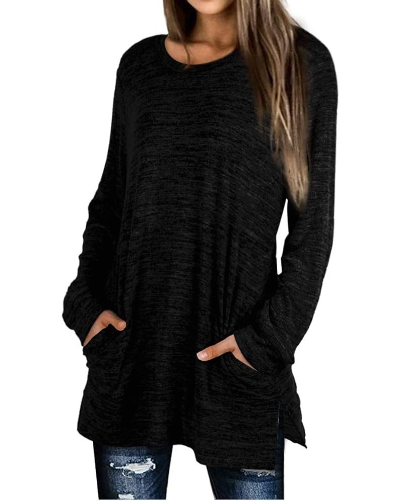 Womens Casual Sweatshirts Long Sleeve Shirts Oversized With Pocket Tunic Tops S-3XL 113-black $11.72 Tops