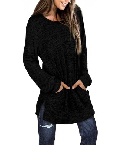 Womens Casual Sweatshirts Long Sleeve Shirts Oversized With Pocket Tunic Tops S-3XL 113-black $11.72 Tops