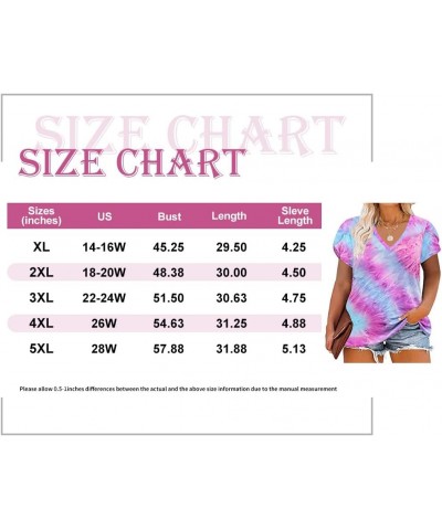 Plus Size Tops for Women Floral/Solid Color Short Sleeve V Neck with Ring Hole Summer Tshirt XL-5XL A501-tie Dye $16.19 T-Shirts