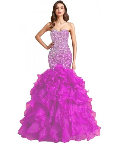 Crystals Long Mermaid Ruffles Beaded Sweetheart Corset Formal Prom Evening Dresses Plum Purple $58.80 Dresses