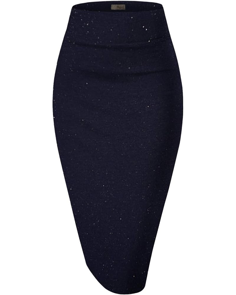 Women's Techno/Scuba Stretchy Office Pencil Skirt Made in USA 2127-navy $12.74 Skirts