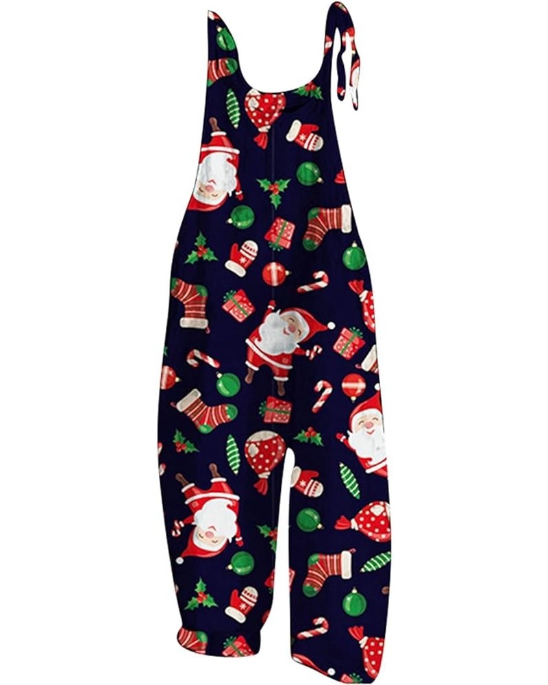 Christmas Party Overalls for Womens Snowflake Printed Rompers Spaghetti strap Jumpsuits Loose Winter Overall Pants 03-blue $6...