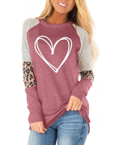 Valentine's Day Shirt for Womens Love Heart Print Graphic Tees Buffalo Plaid Long Sleeve Shirts Tops Pink2 $11.01 T-Shirts