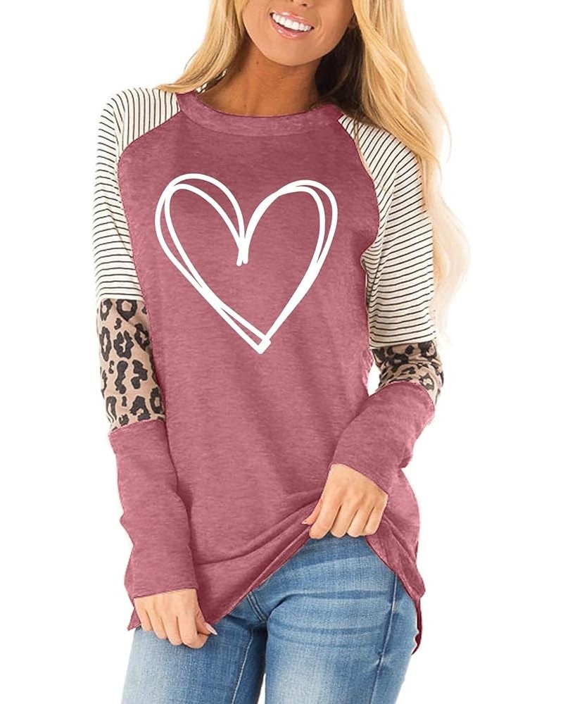 Valentine's Day Shirt for Womens Love Heart Print Graphic Tees Buffalo Plaid Long Sleeve Shirts Tops Pink2 $11.01 T-Shirts