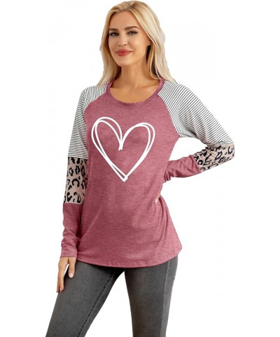 Valentine's Day Shirt for Womens Love Heart Print Graphic Tees Buffalo Plaid Long Sleeve Shirts Tops Pink2 $11.01 T-Shirts