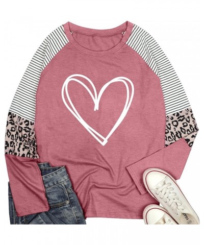 Valentine's Day Shirt for Womens Love Heart Print Graphic Tees Buffalo Plaid Long Sleeve Shirts Tops Pink2 $11.01 T-Shirts