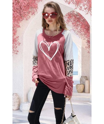 Valentine's Day Shirt for Womens Love Heart Print Graphic Tees Buffalo Plaid Long Sleeve Shirts Tops Pink2 $11.01 T-Shirts