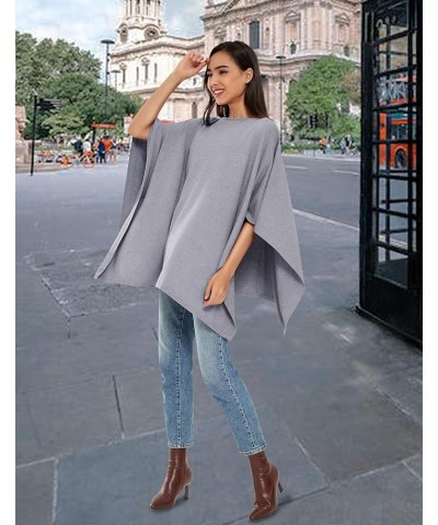 Womens Pullover Poncho Sweater Cashmere Feel Shawl Loose Fitting Ponchos Wraps Baggy Tops for Fall Winter Denim Blue $20.99 S...