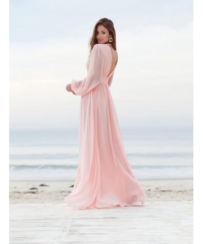 Women’s V Neck Chiffon Bridesmaid Dresses with Slit Long Sleeve Formal Evening Party Gowns Wedding Dress Taupe $30.15 Dresses