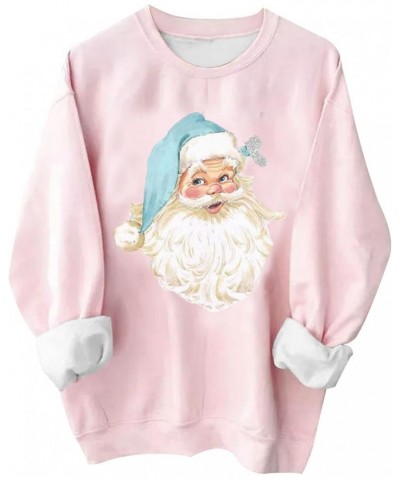 Pink Christmas Sweatshirts For Women Funny Santa Claus Grahic Long Sleeve Crewneck Shirts Loose Casual Pullover Tops Pink-chr...