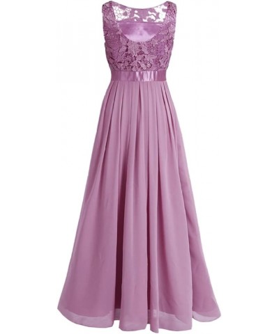 Womens Elegant Floral Crochet Chiffon Wedding Bridesmaid Dress Long Maxi Dress Evening Prom Ball Gown Plum $21.05 Dresses