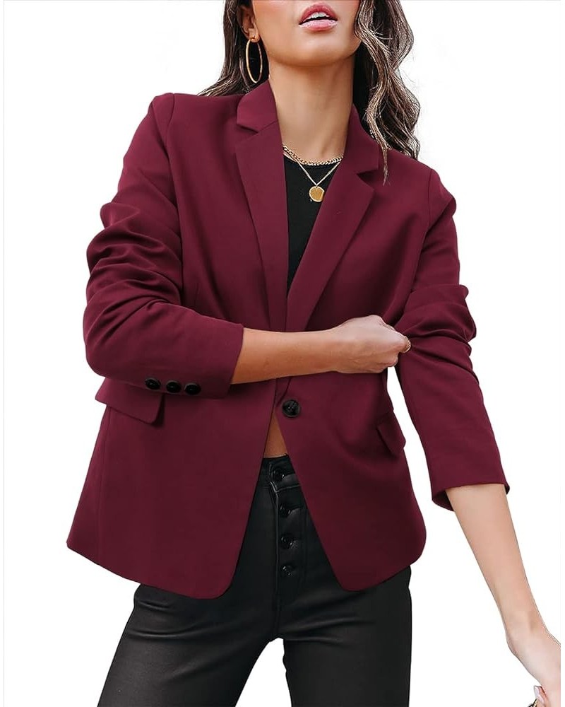 Womens Casual Blazer Long Sleeve Business Suit Jacket Open Front Work Office Blazer Fashion Dressy Blazer Deep Red $14.70 Suits