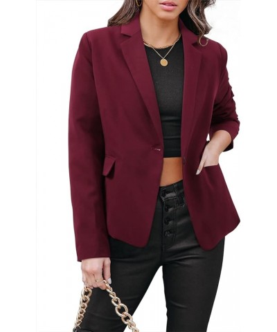 Womens Casual Blazer Long Sleeve Business Suit Jacket Open Front Work Office Blazer Fashion Dressy Blazer Deep Red $14.70 Suits