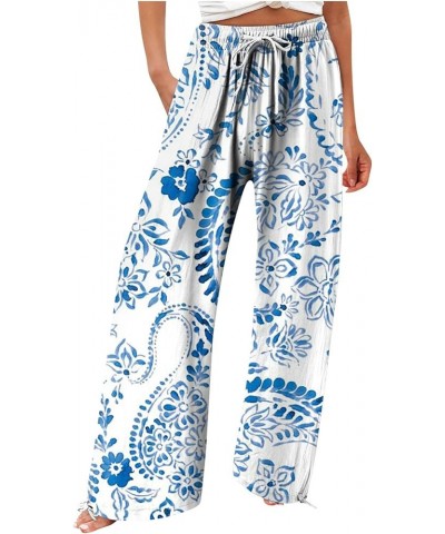 Women's Loose Fitting Pants Fluttering Summer High Waist Drawstring Printed Casual Pants Sweatpants Pants, S-3XL 6-sky Blue $...