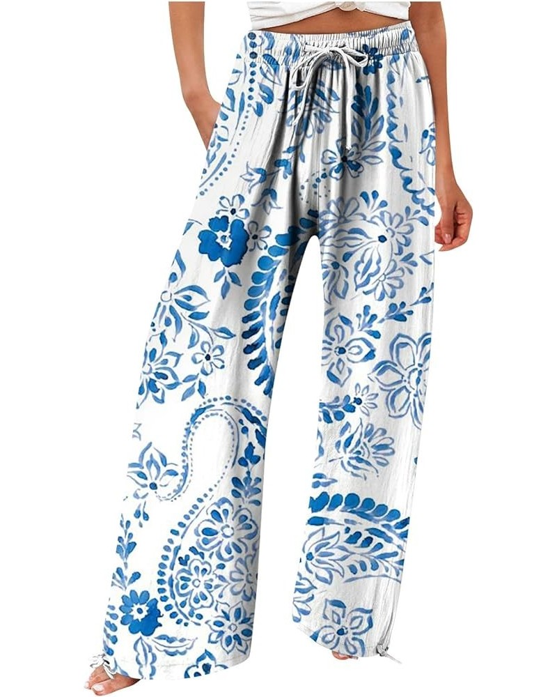 Women's Loose Fitting Pants Fluttering Summer High Waist Drawstring Printed Casual Pants Sweatpants Pants, S-3XL 6-sky Blue $...