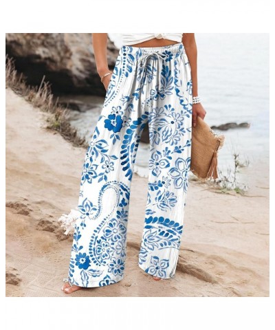 Women's Loose Fitting Pants Fluttering Summer High Waist Drawstring Printed Casual Pants Sweatpants Pants, S-3XL 6-sky Blue $...