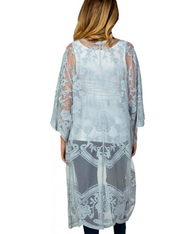 Women's Lace Cardigan See Through Dress Boho Long Kimono Beach Swimsuit Cover Up Dresses Blue Gray $16.32 Swimsuits