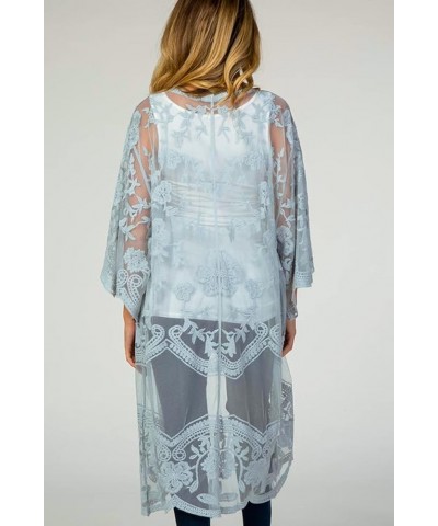 Women's Lace Cardigan See Through Dress Boho Long Kimono Beach Swimsuit Cover Up Dresses Blue Gray $16.32 Swimsuits