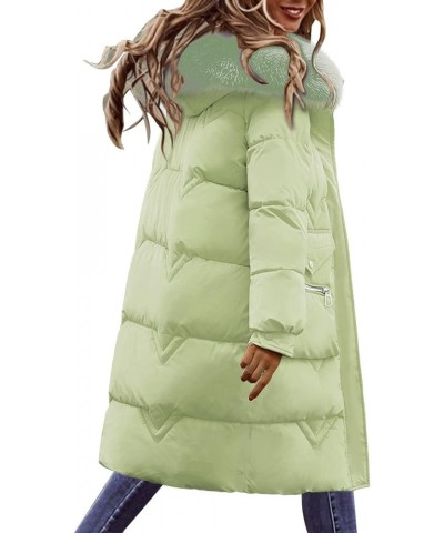 Women's Winter Puffer Coat Thicken Fleece Lined Down Jacket Waterproof Faux Fur Detachable Hooded Parka Green $22.05 Jackets