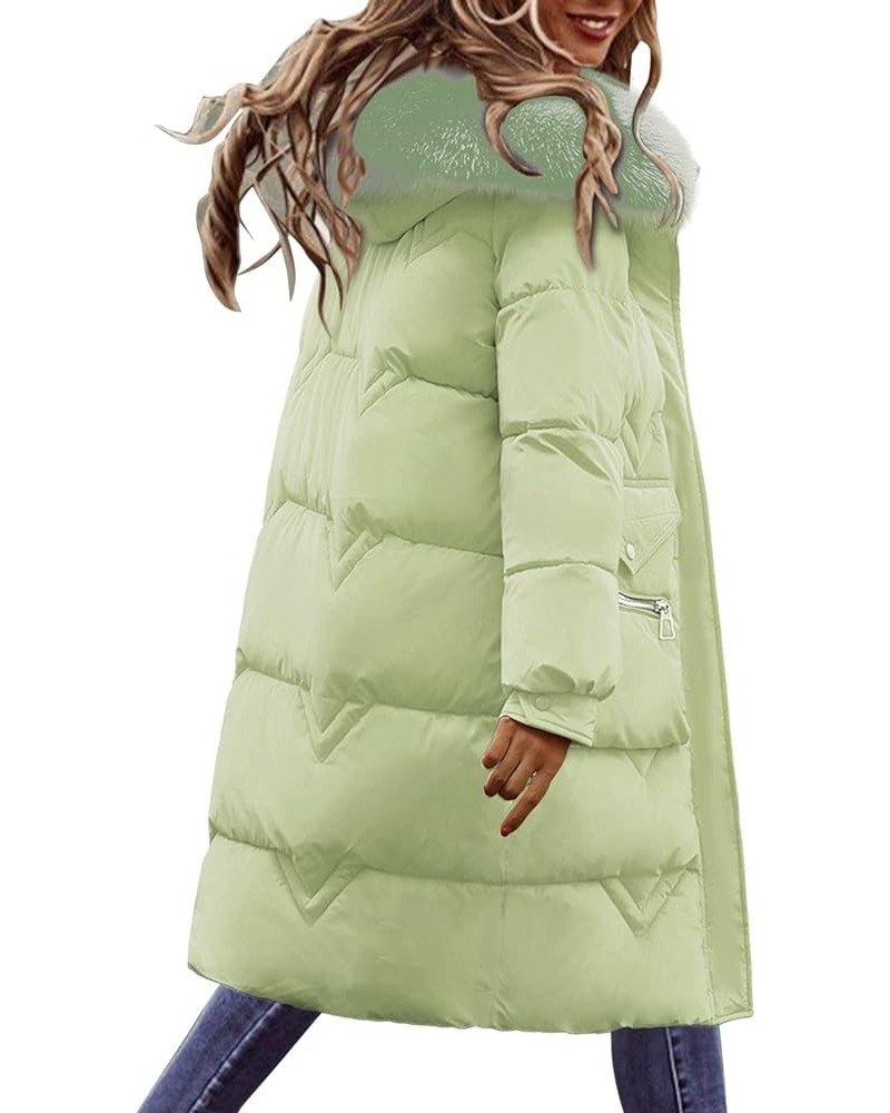 Women's Winter Puffer Coat Thicken Fleece Lined Down Jacket Waterproof Faux Fur Detachable Hooded Parka Green $22.05 Jackets