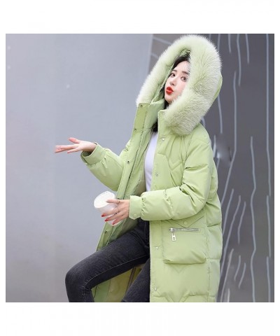 Women's Winter Puffer Coat Thicken Fleece Lined Down Jacket Waterproof Faux Fur Detachable Hooded Parka Green $22.05 Jackets